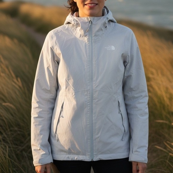 The North Face Jackets & Blazers - The North Face DryVent Rain Jacket Womens Light Gray Full Zip Hooded Shell LG